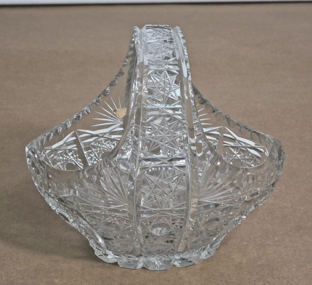 Vintage Cut Crystal Pinwheel Basket - Elegant Glass Decor with Star Handle